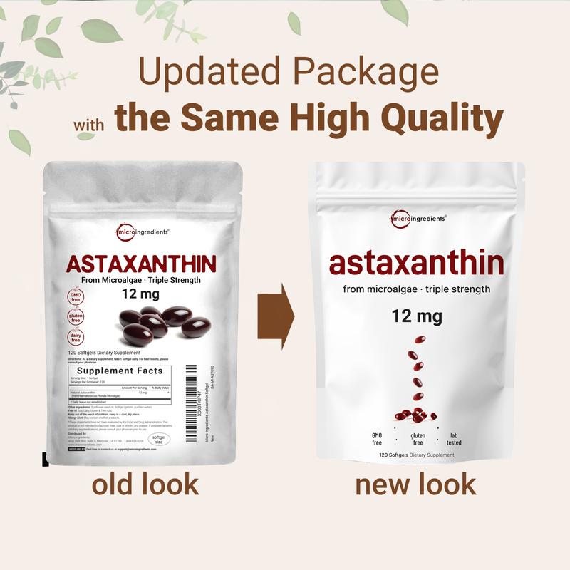 Cápsulas blandas de astaxantina de 12 mg de fuente de microalgas puras | Apoyo natural para la piel y el bienestar | 120 cápsulas blandas fáciles de tragar (suministro para 4 meses)