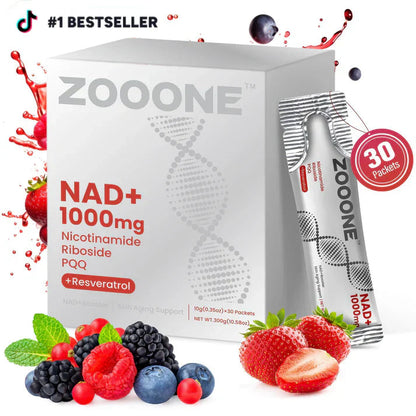 ZOOONE NR1000 - NAD+ Berry Flavor Drink Mix for Skin Aging Support, Energy, and Focus - 30 Pack
