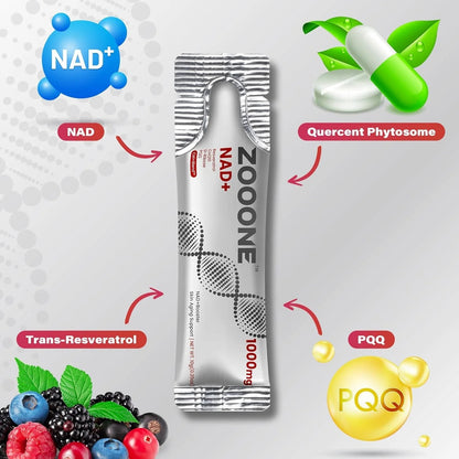 ZOOONE NR1000 - NAD+ Berry Flavor Drink Mix for Skin Aging Support, Energy, and Focus - 30 Pack