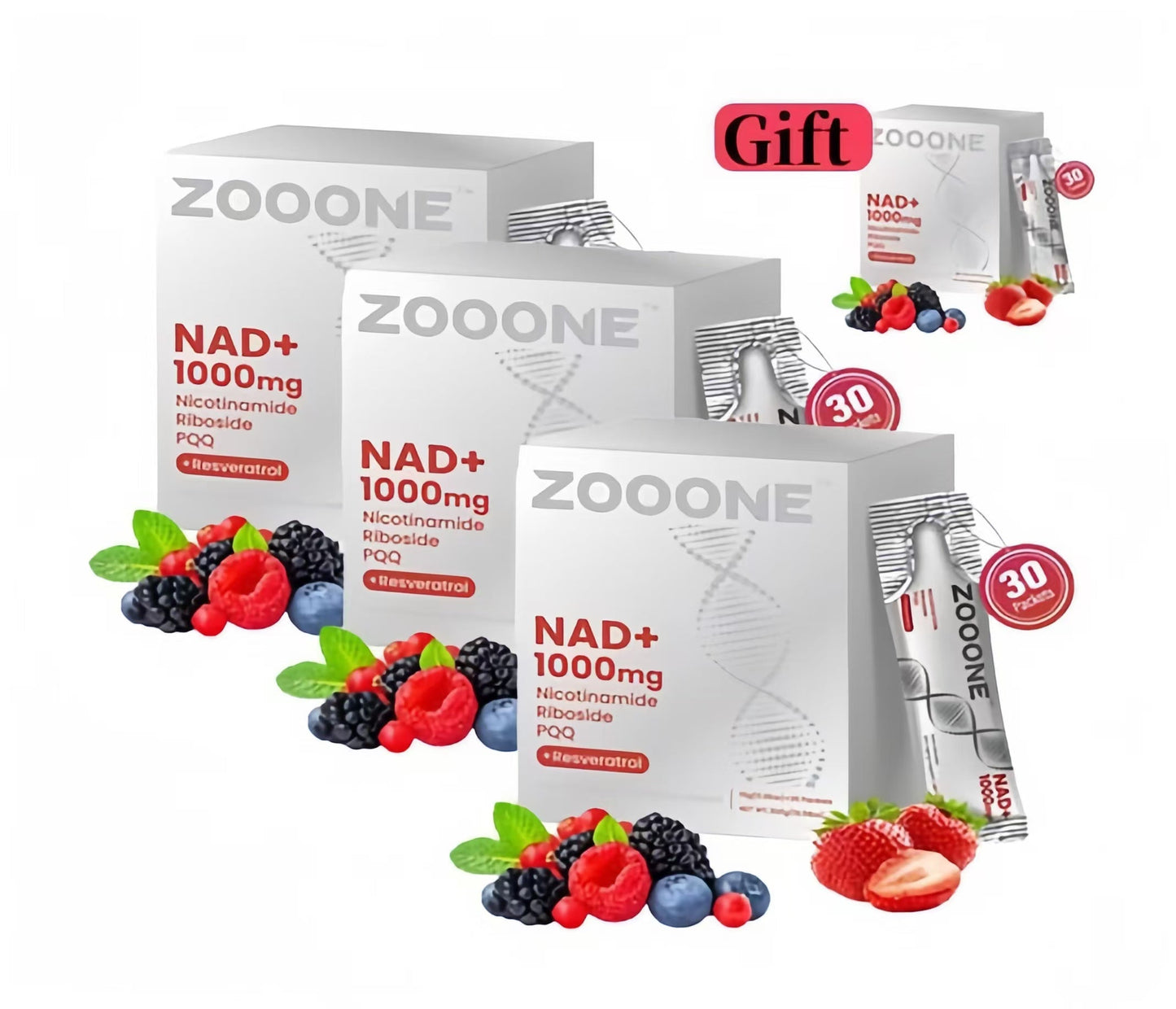 ZOOONE NR1000 - NAD+ Berry Flavor Drink Mix for Skin Aging Support, Energy, and Focus - 30 Pack