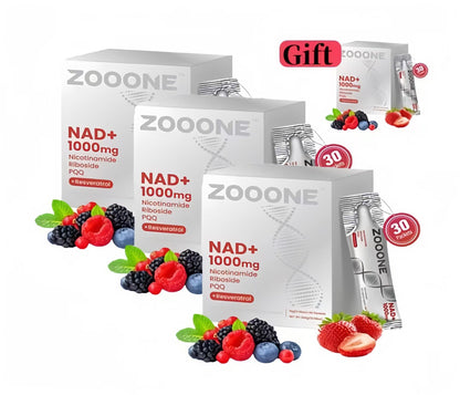 ZOOONE NR1000 - NAD+ Berry Flavor Drink Mix for Skin Aging Support, Energy, and Focus - 30 Pack