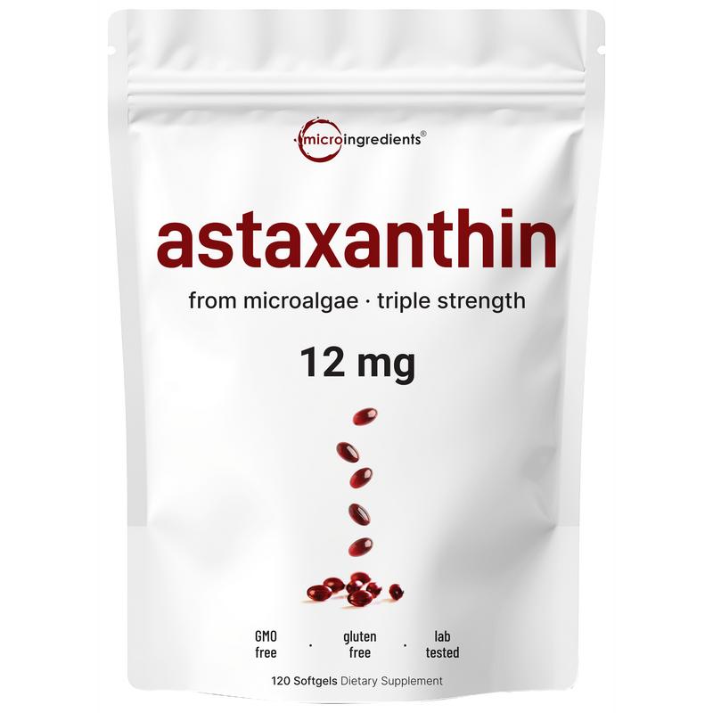 Cápsulas blandas de astaxantina de 12 mg de fuente de microalgas puras | Apoyo natural para la piel y el bienestar | 120 cápsulas blandas fáciles de tragar (suministro para 4 meses)