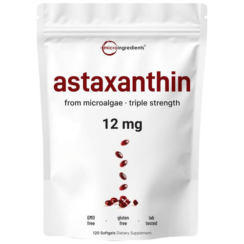Cápsulas blandas de astaxantina de 12 mg de fuente de microalgas puras | Apoyo natural para la piel y el bienestar | 120 cápsulas blandas fáciles de tragar (suministro para 4 meses)