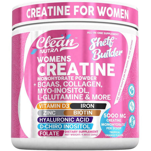 Clean Nutra Creatina en Polvo para Mujeres | Colágeno + BCAAs | Sabor Naranja