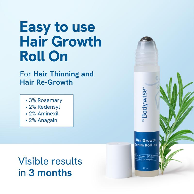 Bodywise Advanced Hair Growth Serum Roll On - Para Adelgazamiento del Cabello, Herbal - (25ml)