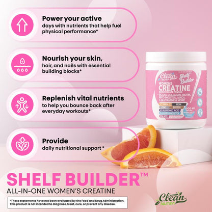 Clean Nutra Creatina en Polvo para Mujeres | Colágeno + BCAAs | Sabor Naranja