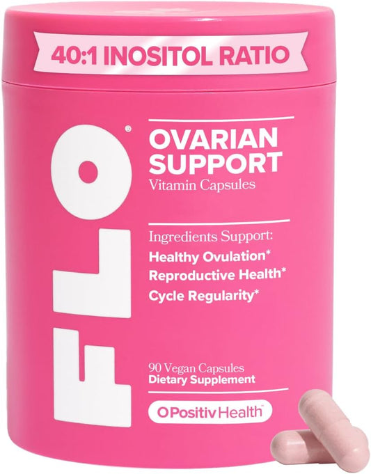 O Positiv FLO Apoyo para la Salud Ovárica - Equilibrio Hormonal para Mujeres, Suplemento con DIM, Mio y D-Quiro Inositol, Ácido Fólico - Apoya la Ovulación Saludable, Regularidad del Ciclo - 30 Porciones