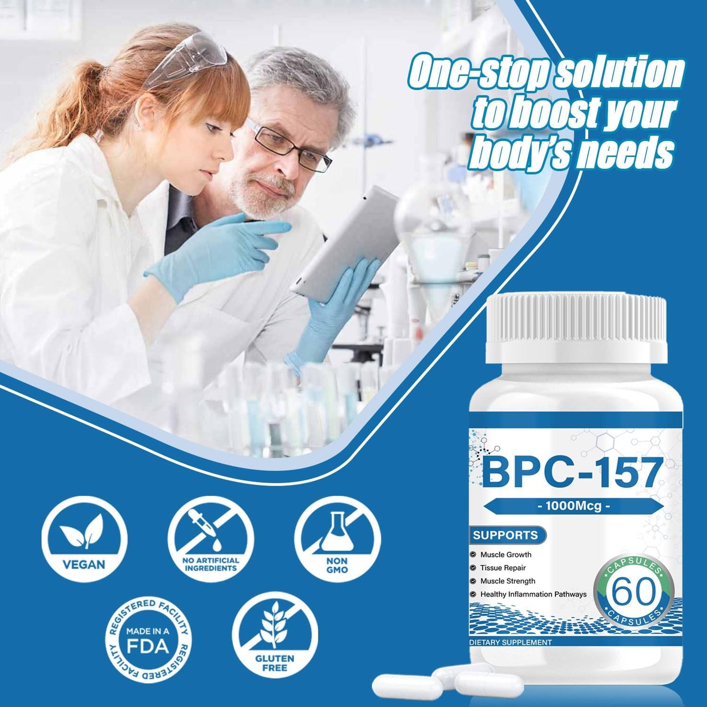 Muscle Growth & Repair Peptide Complex | 157mg Total, 1000mcg per Capsule (60ct) | Non-GMO