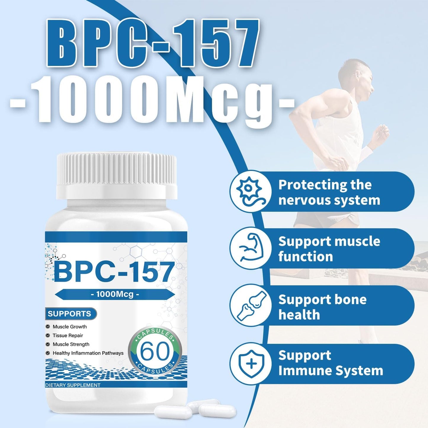 BPC-157 Muscle Growth & Repair Peptide Complex ，1000mcg per Capsule (60ct) | Non-GMO， help you bounce back faster, support whole-body wellness— convenient daily capsule.BPC 157