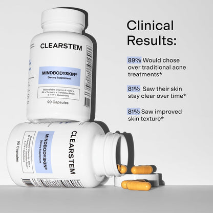 CLEARSTEM - Suplemento para el acné hormonal (5-HTP) - Suplemento natural de DIM - Vitaminas para el cuidado de la piel - Equilibrio hormonal, antioxidantes - Sin gluten, sin crueldad animal - 30 porciones, 90 cápsulas