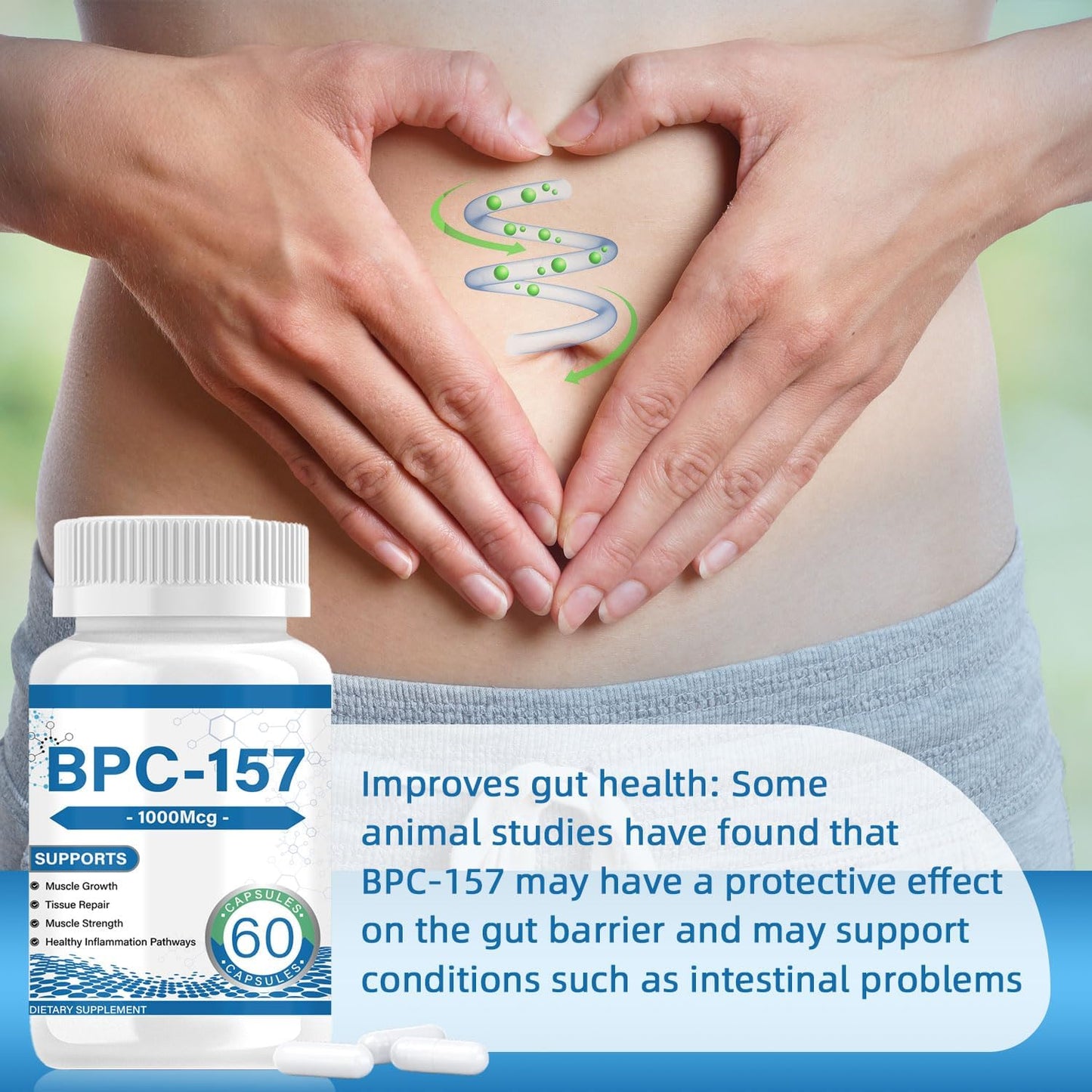 BPC-157 Muscle Growth & Repair Peptide Complex ，1000mcg per Capsule (60ct) | Non-GMO， help you bounce back faster, support whole-body wellness— convenient daily capsule.BPC 157