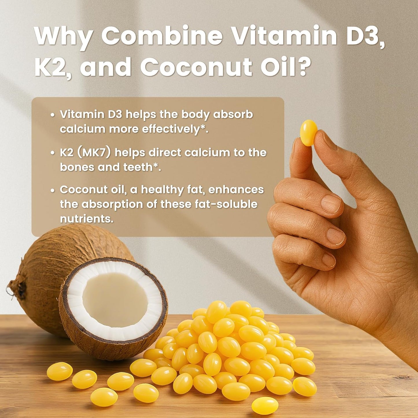 VEV Corefeel Vitamina D3 K2 10.000 UI, 200 mcg MK-7, 300 cápsulas blandas de aceite de coco, suplemento vitamínico 2 en 1 D y K (incluye MK7), fácil de tragar, apoya la absorción de calcio, salud ósea