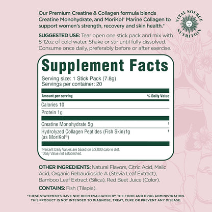 Vital Source Nutrition - Flexi - Creatine & Collagen Stick Packs - 5g Creatine Monohydrate + 1g MoriKol Collagen -Supports Strength, Recovery & Skin Health -20 Servings