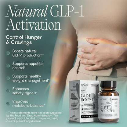 BIOMA GLP-1 Booster - Natural Appetite Control Supplement with Clinically Proven Probiotics, Prebiotics & Postbiotics - Support Weight Management & Satiety, (60 Capsules - 30 Day Supply)