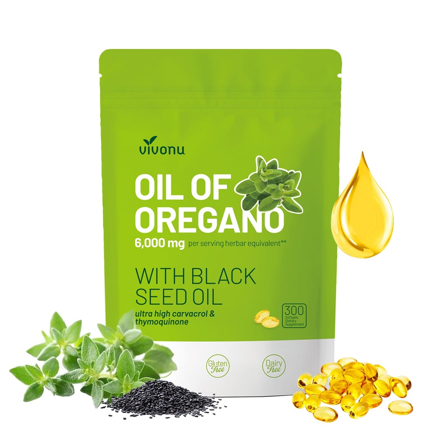 Oregano Oil 300 Capsules with Black Seed Oil | Natural Antioxidants for Fitness | Nutritional Support | Highly Effective Botanical Edible Food Supplement