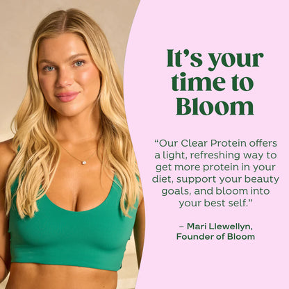 Bloom Nutrition Clear Protein - Mezcla de proteína de suero de leche clara y colágeno | 20 g de proteína, 90 calorías, 0 g de azúcar, bebida frutal ligera y refrescante | Proteína para mujeres