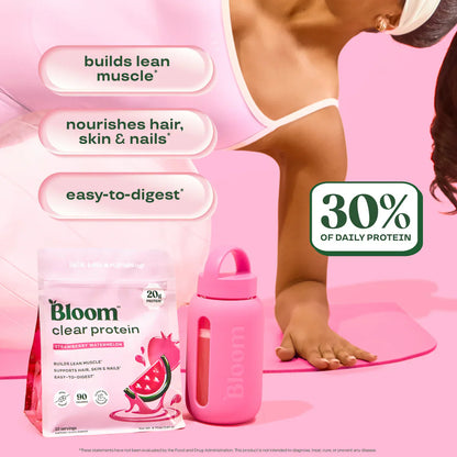 Bloom Nutrition Clear Protein - Mezcla de proteína de suero de leche clara y colágeno | 20 g de proteína, 90 calorías, 0 g de azúcar, bebida frutal ligera y refrescante | Proteína para mujeres
