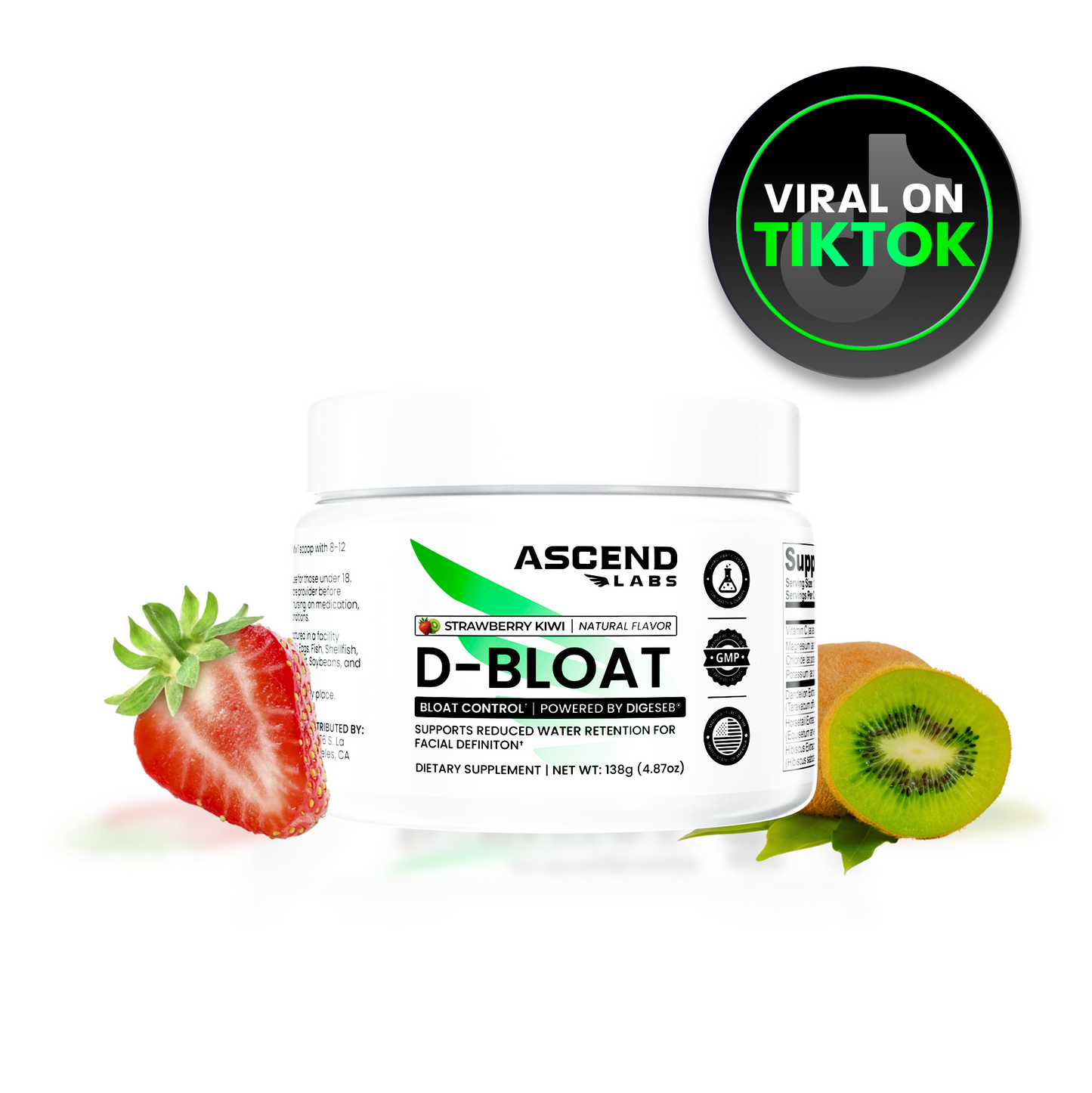 D-BLOAT Daily Debloat Powder - ASCEND LABS - 30 Servings - Natural Bloating Relief & Water Retention Support - Dietary Supplement