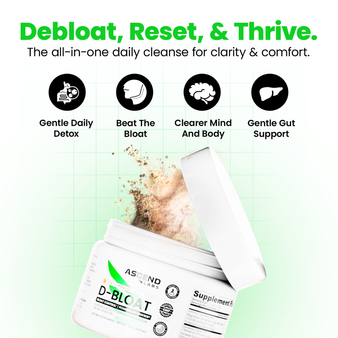 D-BLOAT Daily Debloat Powder - ASCEND LABS - 30 Servings - Natural Bloating Relief & Water Retention Support - Dietary Supplement