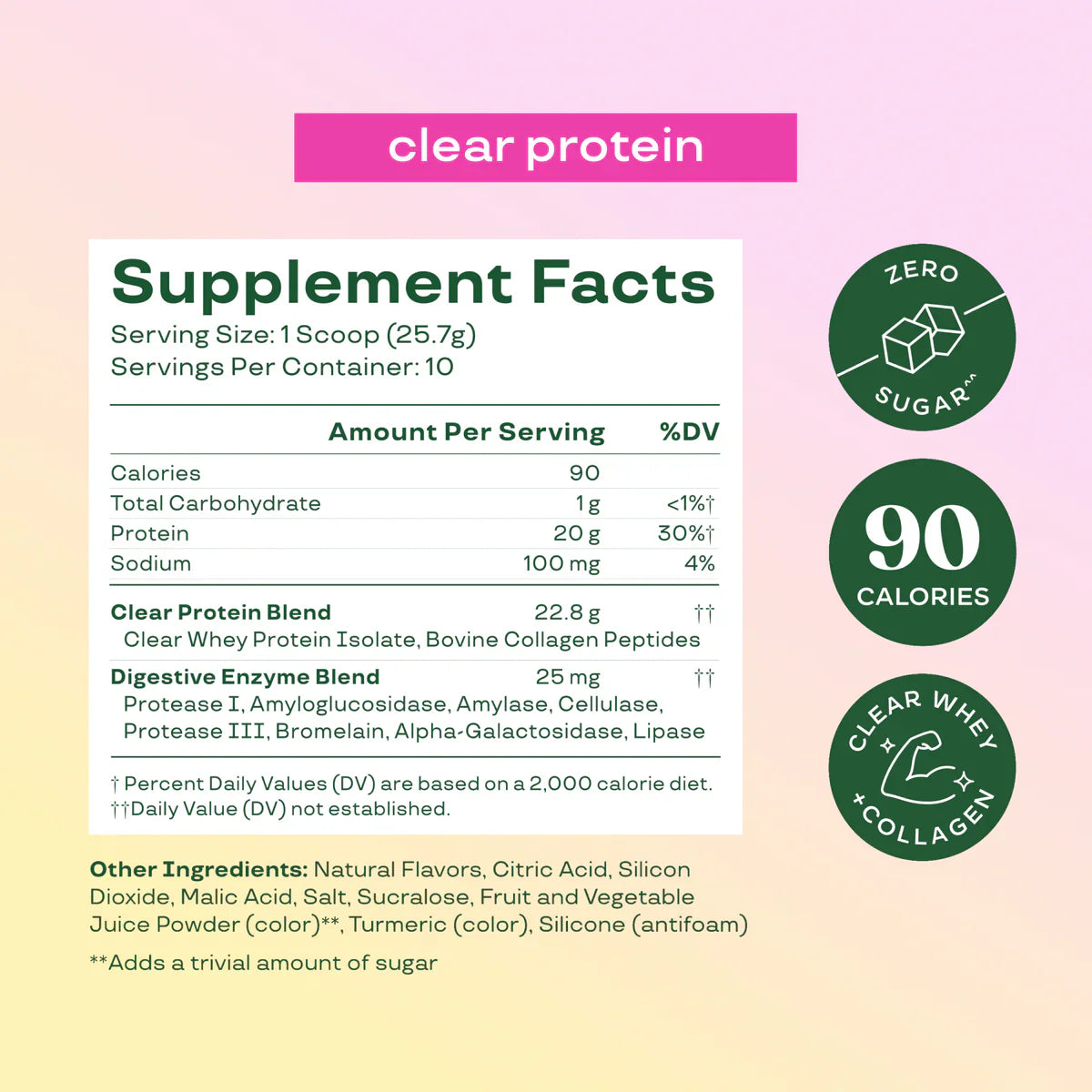 Bloom Nutrition Clear Protein - Mezcla de proteína de suero de leche clara y colágeno | 20 g de proteína, 90 calorías, 0 g de azúcar, bebida frutal ligera y refrescante | Proteína para mujeres