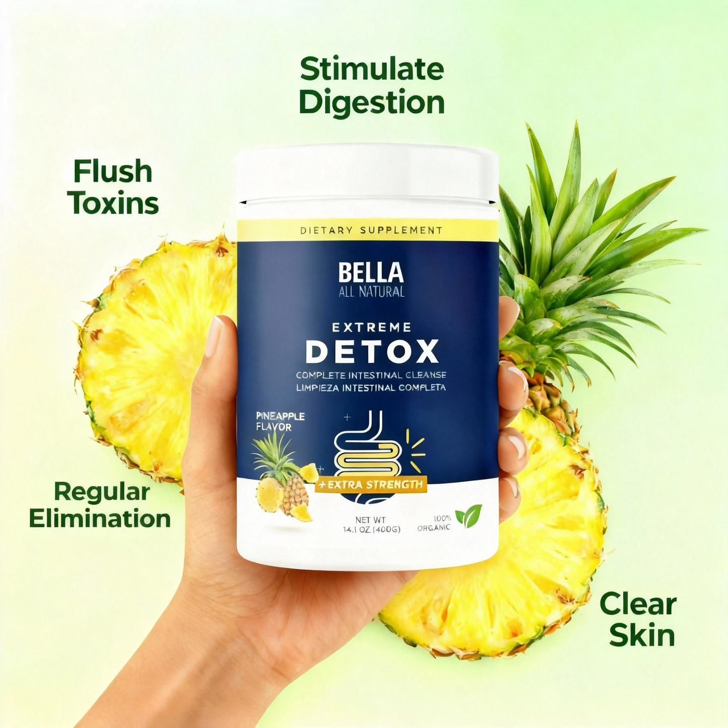 Polvo desintoxicante Pineapple Extreme – Favorece el equilibrio del sueño, la desintoxicación profunda y la luminosidad de la piel | Suplemento limpiador totalmente natural