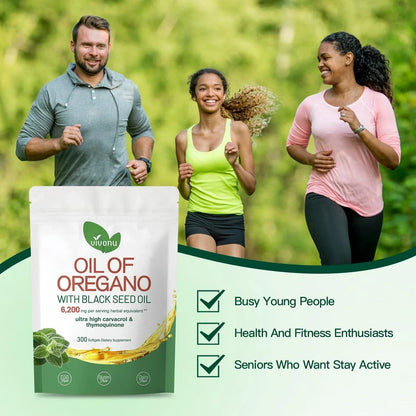 Aceite De Orégano En 300 Cápsulas Con Carvacrol y Timol Aceite De Semilla Negra 6200 mg