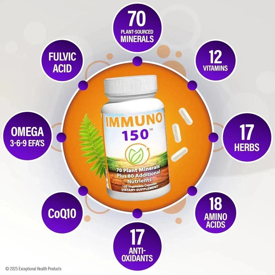 Immuno 150, suplemento de apoyo inmunológico, repleto de 70 minerales de plantas, 13 vitaminas esenciale