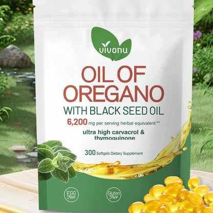 Aceite De Orégano En 300 Cápsulas Con Carvacrol y Timol Aceite De Semilla Negra 6200 mg
