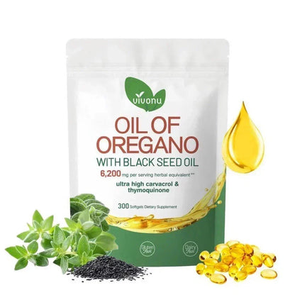 Aceite De Orégano En 300 Cápsulas Con Carvacrol y Timol Aceite De Semilla Negra 6200 mg