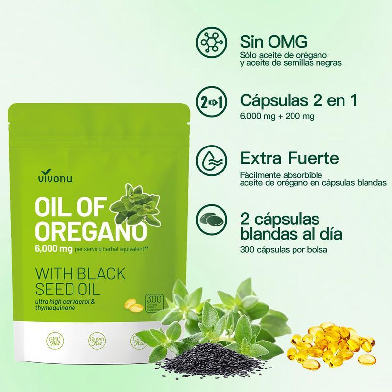 Oregano Oil 300 Capsules with Black Seed Oil | Natural Antioxidants for Fitness | Nutritional Support | Highly Effective Botanical Edible Food Supplement
