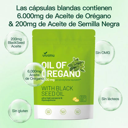 Oregano Oil 300 Capsules with Black Seed Oil | Natural Antioxidants for Fitness | Nutritional Support | Highly Effective Botanical Edible Food Supplement